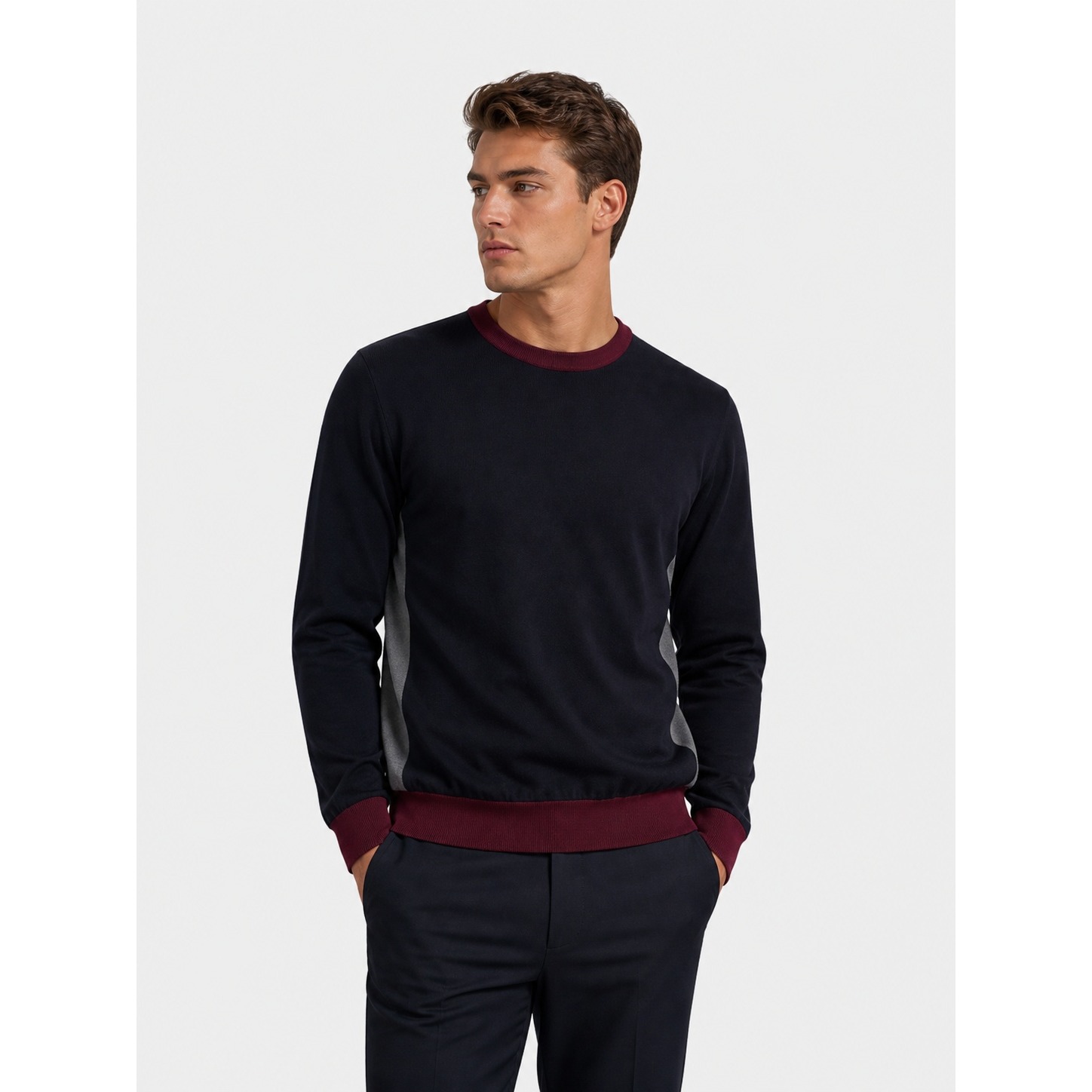 Hugo Boss Nest Italian Yarn Colorblock Cotton Sweater Mens Xxl Navy Burgundy